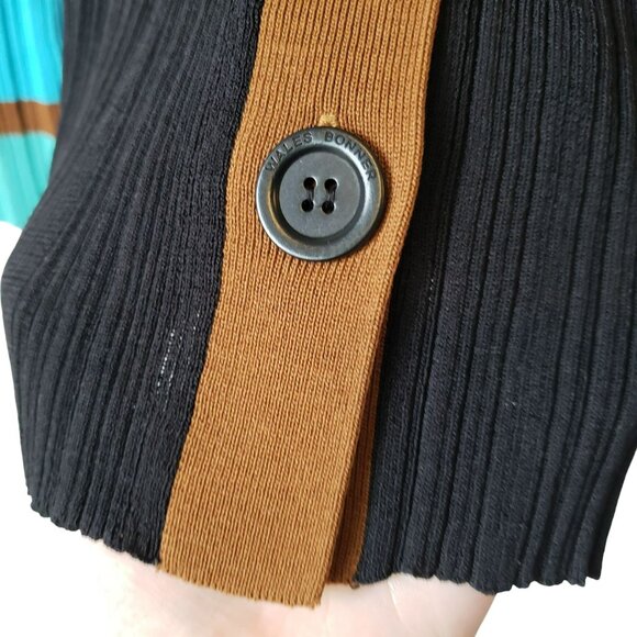 Wales Bonner Striped Ribbed Knit Black Multi V Neck Cardigan Preppy Quiet Luxury - Picture 9 of 14